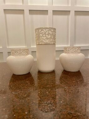 Lenox set of 3 Tracery Vases - Pierced Accents -EUC
